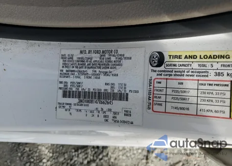 2007 Mercury Milan Premier из США, поврежденный, VIN 3MEHM08147R662645